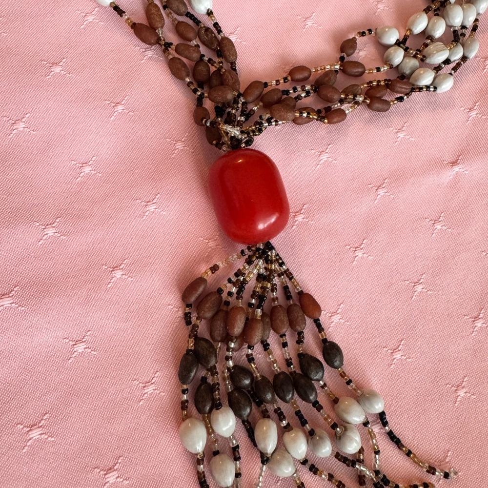 Multi-Strand Artisan Necklace with Genuine Carnelian Focal Stone – 12”